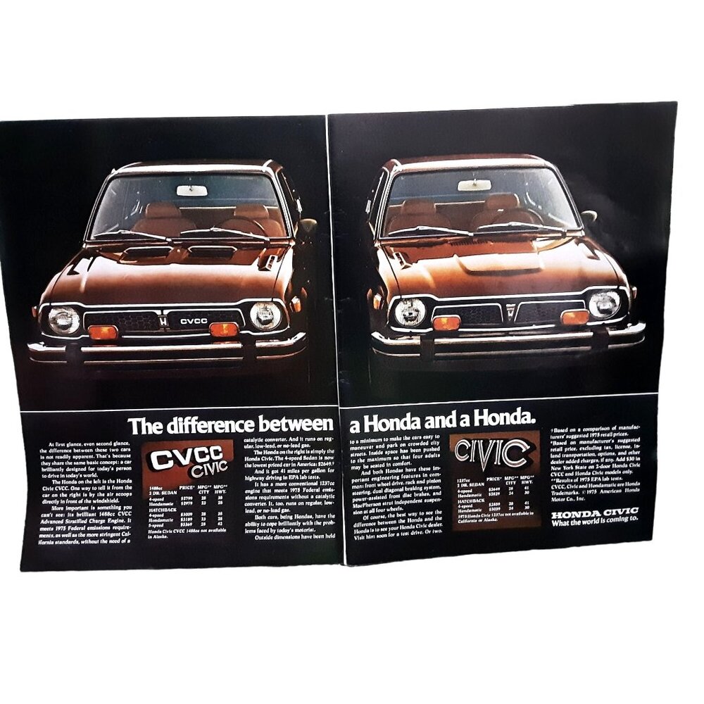 1975 Honda Civic and Civic CVCC Car Original Print ad